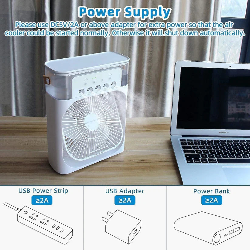 Portable 4-in-1 Mini Air Cooler Fan- With Water Spray
